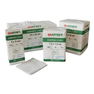 Obrázok ku produktu BATIST kompresy z gázy nesterilné s nezaloženými okrajmi 5x5cm 100ks (17 nití/cm2)